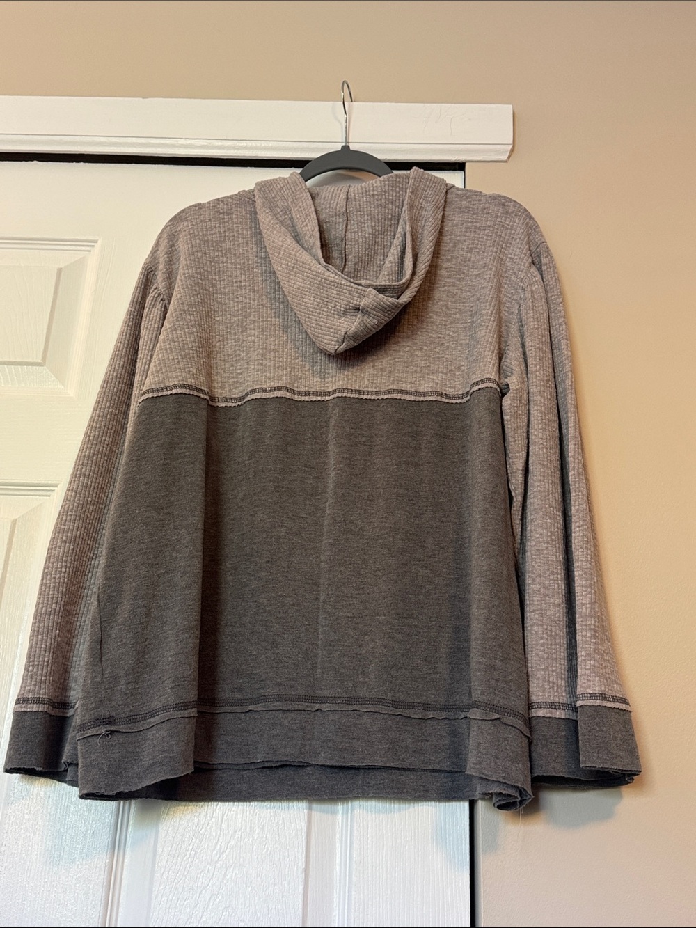 POL Two-Tone Gray Henley Hooded Pullover - Picture 8 of 8